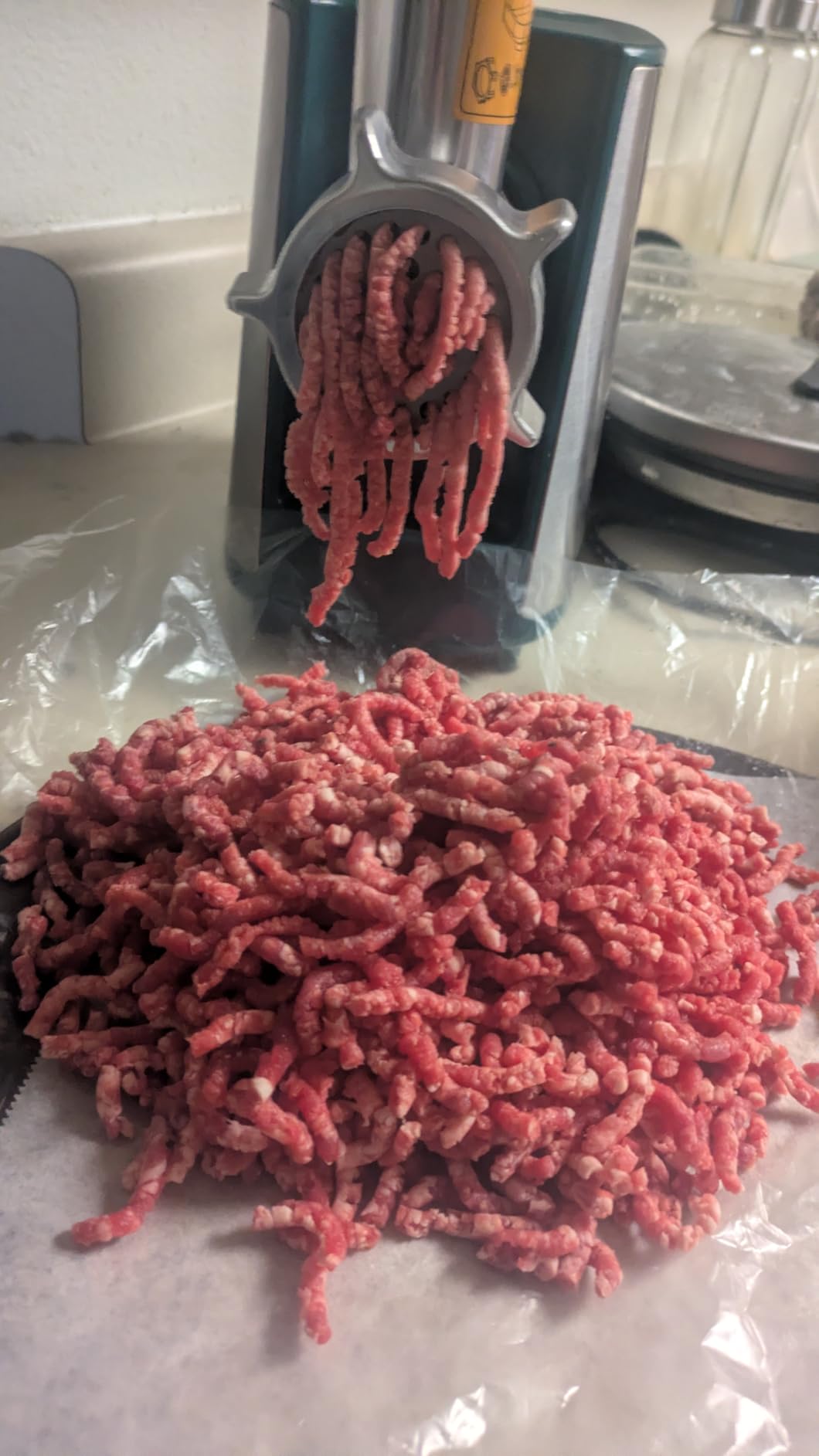 Home-ground beef prepared with the Yabano electric meat grinder